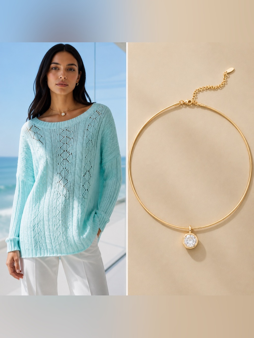 Anthropologie Long Sleeve Pointelle oversized Sweater Sz S + Anthro Necklace NWT
